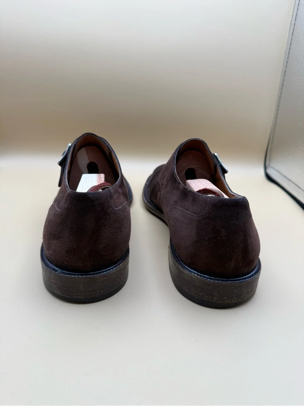 Salvatore Ferragamo Studio Brown Suede Single Monk Strap Shoes Box COA 8 D